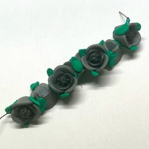 As Low As $2 Lightweight Polymer Clay Grey and Black Blossoms 14mm x 11mm (7)